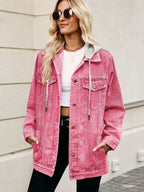 Oversized Hooded Denim Jacket For Women - Long Boyfriend Fit Distressed Jean Trucker Coat - Spring Chic Streetwear 2026