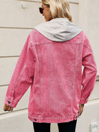 Oversized Hooded Denim Jacket For Women - Long Boyfriend Fit Distressed Jean Trucker Coat - Spring Chic Streetwear 2026