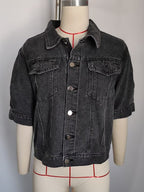 Puff Sleeve Denim Jacket For Women - Retro Half Sleeve Cropped Jean Trucker Coat - Summer Spring Streetwear 2026