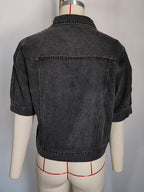 Puff Sleeve Denim Jacket For Women - Retro Half Sleeve Cropped Jean Trucker Coat - Summer Spring Streetwear 2026