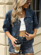 Puff Sleeve Denim Jacket For Women - Retro Half Sleeve Cropped Jean Trucker Coat - Summer Spring Streetwear 2026