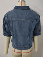 Puff Sleeve Denim Jacket For Women - Retro Half Sleeve Cropped Jean Trucker Coat - Summer Spring Streetwear 2026