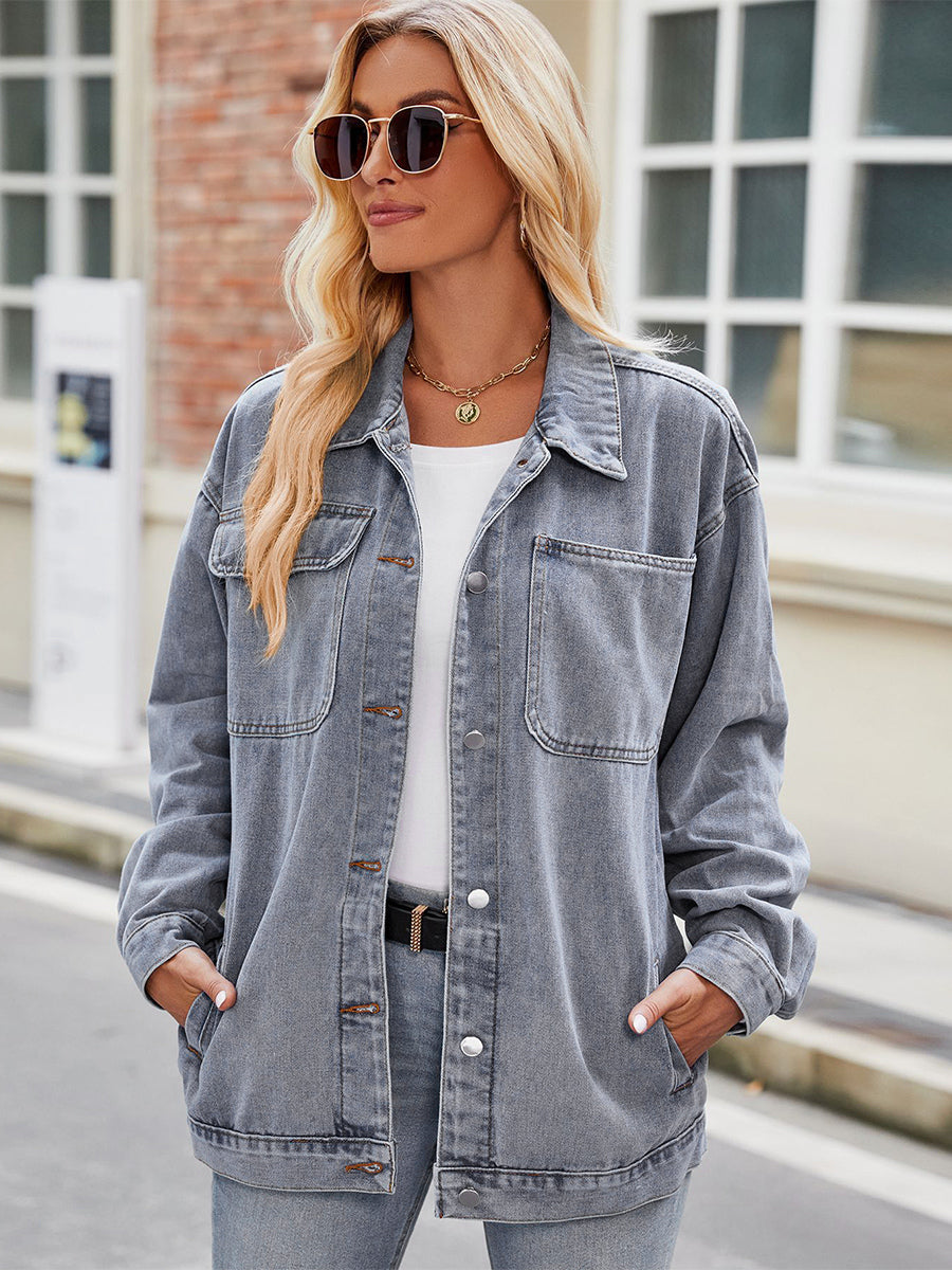 Vintage Oversized Denim Jacket For Women - Loose Fit Lapel Button Down Jean Trucker Coat - Spring Casual Streetwear 2026