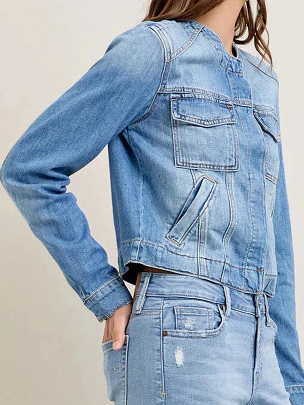 Vintage Washed Denim Jacket For Women - Blue Retro Single Breasted Loose Jean Trucker Coat - Spring Casual Streetwear 2026