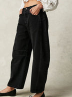 Horseshoe Barrel Jeans For Women - Baggy Wide Leg Washed Denim Trousers With Curved Seam - Spring Streetwear 2026