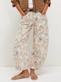 Cat Print Barrel Jeans For Women - Neutral Beige Retro Horseshoe Wide Leg Denim Trousers - Spring Casual Streetwear 2026