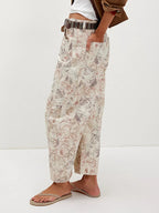 Cat Print Barrel Jeans For Women - Neutral Beige Retro Horseshoe Wide Leg Denim Trousers - Spring Casual Streetwear 2026