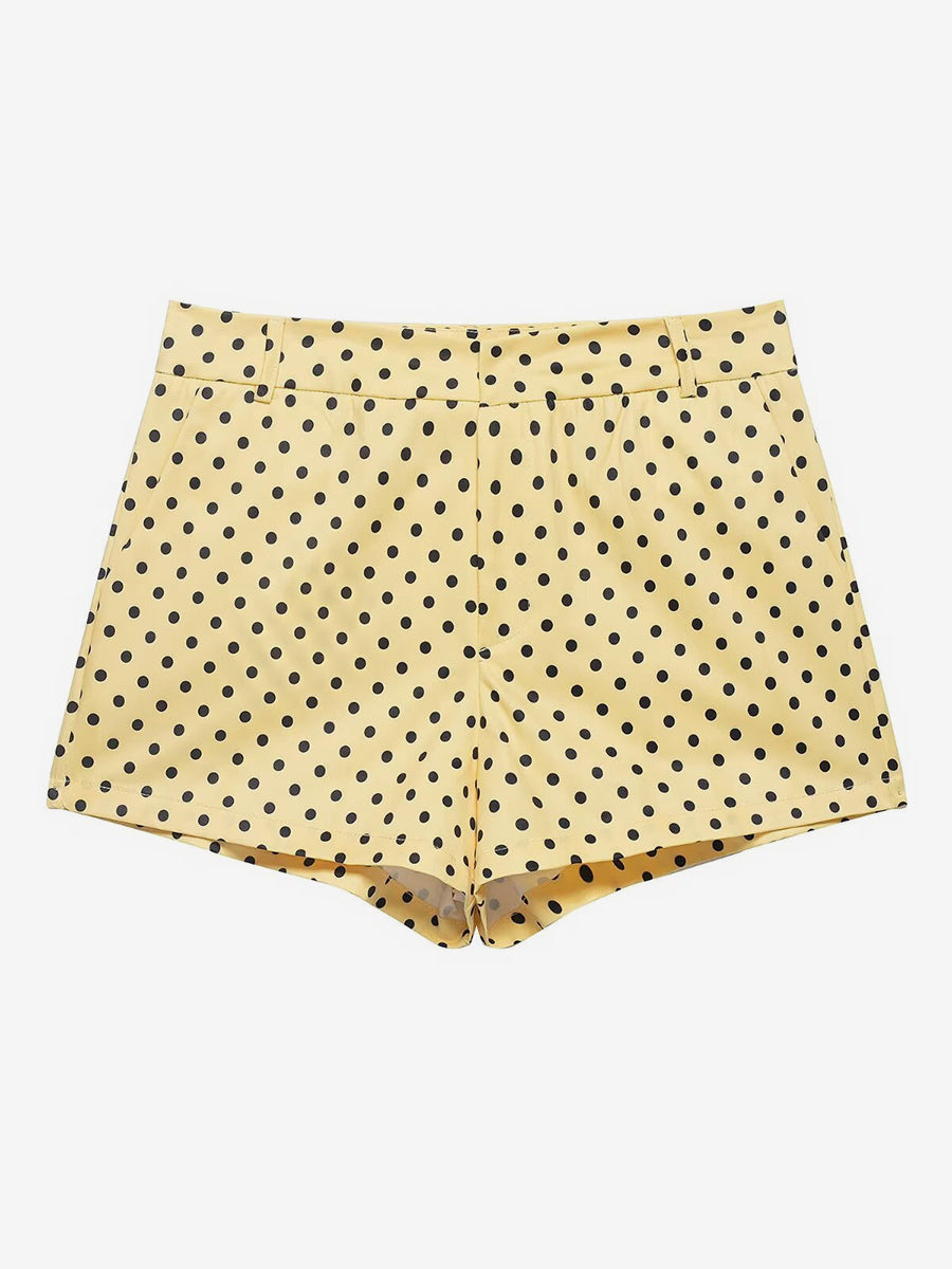 Polka Dot 2 Piece Set For Women - Casual Crop Jacket And Shorts - Spring Streetwear 2026