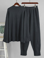 Oversized Knit 2 Piece Set For Women - Casual Distressed Sweater And Trousers - Spring Cozy Lounge Suit 2026