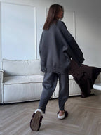 Oversized Knit 2 Piece Set For Women - Casual Distressed Sweater And Trousers - Spring Cozy Lounge Suit 2026