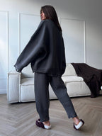 Oversized Knit 2 Piece Set For Women - Casual Distressed Sweater And Trousers - Spring Cozy Lounge Suit 2026