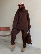Oversized Knit 2 Piece Set For Women - Casual Distressed Sweater And Trousers - Spring Cozy Lounge Suit 2026
