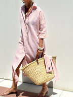Printed Shirt Dress For Women - Casual Collared Button Down Tie Waist Midi Kaftan - Summer Beach Resort 2026