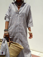 Printed Shirt Dress For Women - Casual Collared Button Down Tie Waist Midi Kaftan - Summer Beach Resort 2026