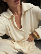 Oversized Knit Loungewear 2 Piece Set For Women - Casual Cardigan And Wide Leg Pants - Spring Cozy Streetwear 2026