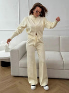 Two Way Zip Knit Lounge Set For Women - Chic Mock Neck Cardigan And Wide Leg Pants - Spring Casual Streetwear 2026
