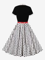 Vintage 1950s Midi Dress For Women - Bow Tie Neck Printed A-Line Swing Dress - Spring Tea Party 2026