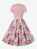 Vintage 1950s Midi Dress For Women - Bow Tie Neck Printed A-Line Swing Dress - Spring Tea Party 2026