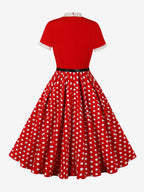 Vintage 1950s Midi Dress For Women - Bow Tie Neck Printed A-Line Swing Dress - Spring Tea Party 2026