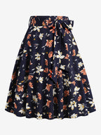 Vintage 1950s Printed Skirt For Women - Retro High Waisted A-Line Swing Midi Skirt With Belt - Summer Tropical Party 2026