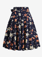 Vintage 1950s Printed Skirt For Women - Retro High Waisted A-Line Swing Midi Skirt With Belt - Summer Tropical Party 2026