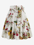 Vintage 1950s Printed Skirt For Women - Retro High Waisted A-Line Swing Midi Skirt With Belt - Summer Tropical Party 2026