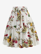 Vintage 1950s Printed Skirt For Women - Retro High Waisted A-Line Swing Midi Skirt With Belt - Summer Tropical Party 2026