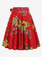 Vintage 1950s Printed Skirt For Women - Retro High Waisted A-Line Swing Midi Skirt With Belt - Summer Tropical Party 2026