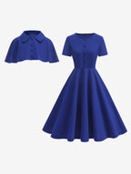 Vintage 1950s Midi Dress With Capelet For Women A-Line Swing Skater Dress - Summer Retro Party 2026