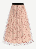 Elegant Heart Tulle Skirt For Women - Fluffy Mesh High Waisted A-Line Long Skirt - Spring Summer Party Wear 2026