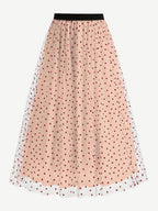 Elegant Heart Tulle Skirt For Women - Fluffy Mesh High Waisted A-Line Long Skirt - Spring Summer Party Wear 2026
