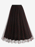 Elegant Heart Tulle Skirt For Women - Fluffy Mesh High Waisted A-Line Long Skirt - Spring Summer Party Wear 2026