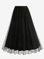 Elegant Heart Tulle Skirt For Women - Fluffy Mesh High Waisted A-Line Long Skirt - Spring Summer Party Wear 2026