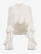 Victorian Ruffle Blouse For Women - Fairycore Mock Neck Tiered Flare Sleeve Sheer Top - Spring Date Night Party 2026