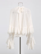 Victorian Ruffle Blouse For Women - Fairycore Mock Neck Tiered Flare Sleeve Sheer Top - Spring Date Night Party 2026
