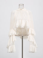 Victorian Ruffle Blouse For Women - Fairycore Mock Neck Tiered Flare Sleeve Sheer Top - Spring Date Night Party 2026