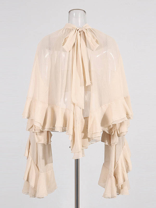 Victorian Ruffle Blouse For Women - Fairycore Mock Neck Tiered Flare Sleeve Sheer Top - Spring Date Night Party 2026