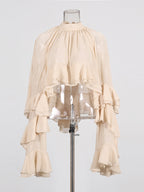 Victorian Ruffle Blouse For Women - Fairycore Mock Neck Tiered Flare Sleeve Sheer Top - Spring Date Night Party 2026