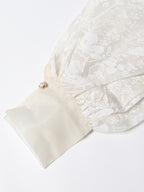 Embroidered Organza Blouses Puff Sleeve Tops For Women - Apricot Boho Tie Waist Sheer Wrap Shirt - Summer Garden Party 2026
