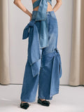 Bow Knot Wide Leg Jeans For Women - Medium Blue Y2K Aesthetic High Waist Baggy Denim Trousers - Spring Streetwear 2026