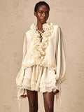 Ruffle Layered Mini Dress For Women - Boho Lantern Sleeve Flower V Neck Skater Dress With Shorts - Spring Party 2026