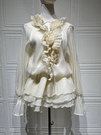 Ruffle Layered Mini Dress For Women - Boho Lantern Sleeve Flower V Neck Skater Dress With Shorts - Spring Party 2026