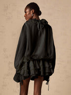 Ruffle Layered Mini Dress For Women - Boho Lantern Sleeve Flower V Neck Skater Dress With Shorts - Spring Party 2026