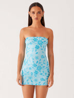 Sequin Floral Strapless Mini Dress For Women - Elegant Bodycon Slim Fit Tube Dress - Summer Cocktail Night Out 2026