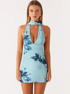 Satin Halter Mini Dress For Women - Backless Deep V Neck Short Gown With Scarf - Summer Cocktail Club 2026