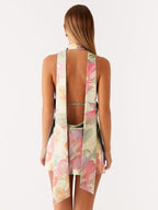 Satin Halter Mini Dress For Women - Backless Deep V Neck Short Gown With Scarf - Summer Cocktail Club 2026
