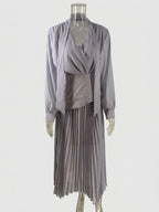 Elegant Long Sleeves Three Piece Set For Women - Chiffon Tie Neck Blouse And Waistband And Maxi Skirt - Spring Office Party 2026