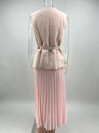 Sleeveless 2 Piece Set For Women - Old Money Belted Vest And Pleated Maxi Dress - Spring Casual Event 2026