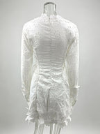 White Eyelet Lace Mini Dress For Women - Boho V Neck Long Sleeve Side Lace-up Fit And Flare Dress - Spring Resort 2026