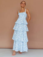 Floral Printed Ruffle Maxi Slip Dress For Women - Boho Tiered A-Line Strappy Sun Dress - Summer Beach Vacation 2026